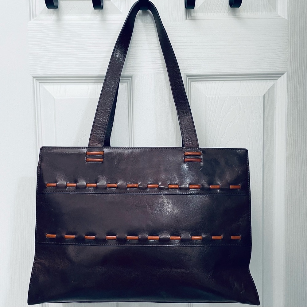 Vintage Franchi walnut leather tote shoulder bag.